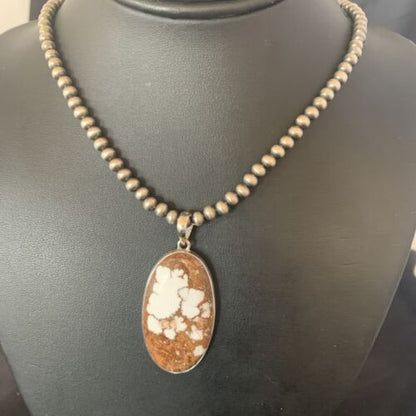 Navajo Wild Horse Turquoise Necklace Pendant | Sterling Silver | Authentic Native American Handmade | 12732