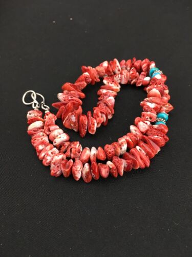 Native American Red Spiny Oyster Navajo Necklace | Sterling Silver | 18" | 4763