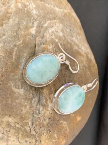 Navajo Blue Larimar Dangle Earrings | Sterling Silver Beads | Authentic Native American Handmade | 1613
