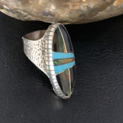 Men's Navajo Multi-Color Opal Turquoise Inlay Ring | Sterling Silver | Sz 7.5 | 13571