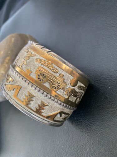 Navajo Pueblo Cuff Bracelet | Sterling Silver & Gold Filled | Authentic Native American Handmade | 1579