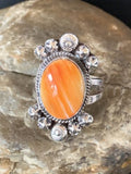 Navajo Orange Spiny Oyster Ring | Sterling Silver | Sz 9.5 | Authentic Native American Handmade | 13282