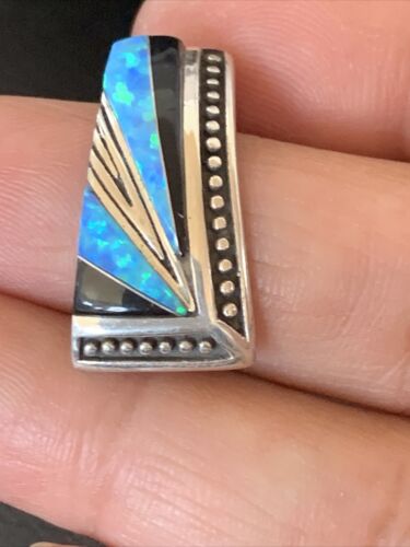 Navajo Turquoise Opal Onyx Inlay Earrings | Sterling Silver | Authentic Native American Handmade | 12115