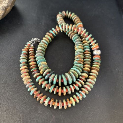 Navajo Turquoise & Red Spiny Oyster Necklace | Sterling Silver | Authentic Native American | 32" | 14382