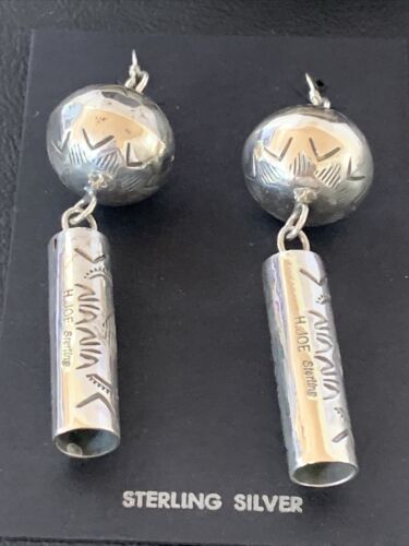 Navajo Sterling Silver Bead Earrings | Handmade Native American Pearls | 2.75" | 1518