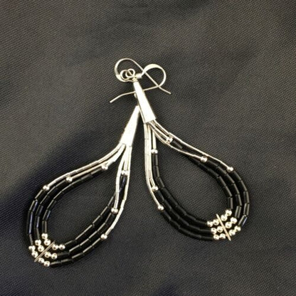 Handmade Liquid Sterling Silver Heishi Dangle Earrings | Black Onyx Tube | 2.25" | 2017
