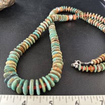 Navajo Turquoise & Red Spiny Oyster Necklace | Sterling Silver | Authentic Native American | 32" | 14382