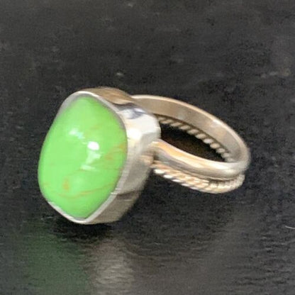 Navajo Green Gaspeite Ring | Sterling Silver | Sz 7.5 | Authentic Native American Handmade | 13535