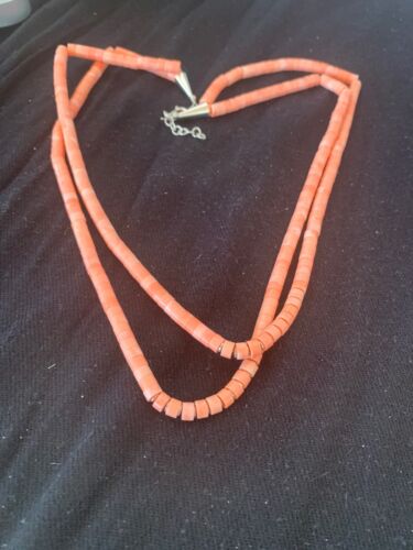 Navajo Pink Stabilized Coral Heishi Bead Necklace | 2 Strand | Sterling Silver | Authentic Native American Handmade | 4701