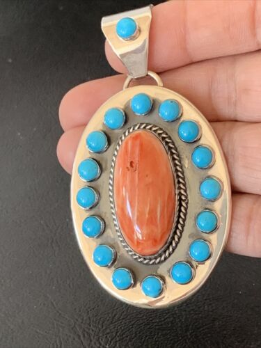 Navajo Multi-Stone Cluster Pendant | Blue Turquoise & Spiny Oyster | Sterling Silver | 11564