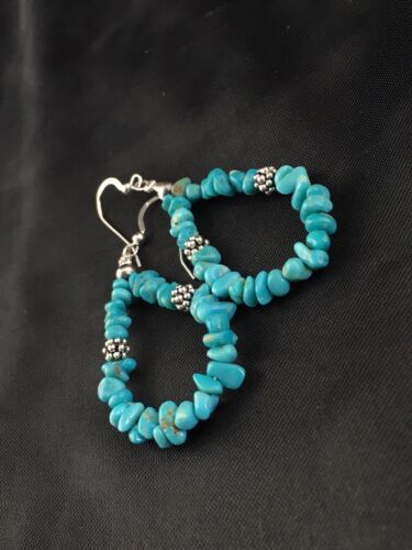 Navajo Blue Turquoise Nugget Earrings | Sterling Silver | 1.5" | Authentic Native American Handmade | 1979