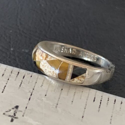 Navajo Black Onyx Coffee Tiger's Eye Inlay Ring | Sterling Silver | Sz 6.5 | 10736