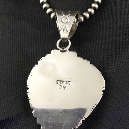 Navajo Blue #8 Turquoise Pendant | Sterling Silver | 3" | Authentic Native American Handmade | 10157