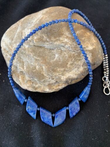 Navajo Blue Lapis Lazuli Minimalist Necklace | Sterling Silver | 18" | Authentic Native American Handmade | 01372