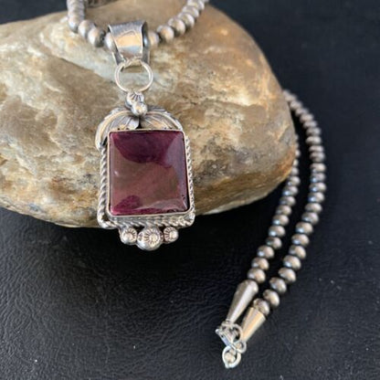 Navajo Purple Spiny Necklace Pendant | Sterling Silver | Authentic Native American Handmade | 13628