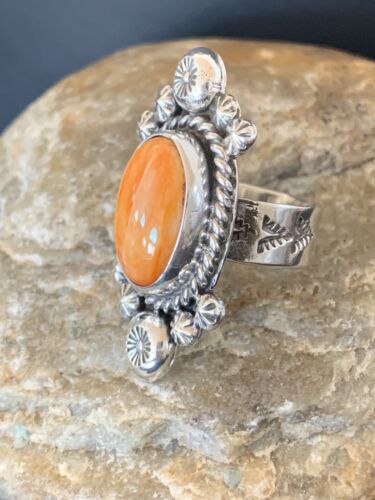 Southwestern Women's Sterling Silver Orange Spiny Oyster Ring | Sz 6 | 00457