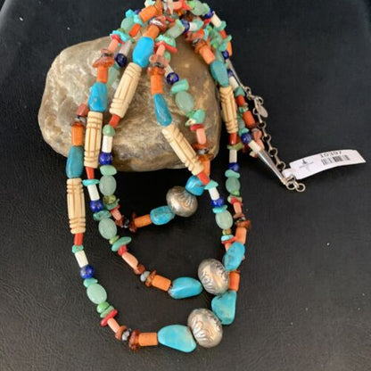 Native American Santo Domingo Spiny Blue Turquoise Necklace | 3-Strand Shell | 10397 - Masha USA