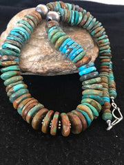 Navajo Blue-Green Turquoise Necklace | Sterling Silver | Authentic Native American Handmade | 20" | 8579