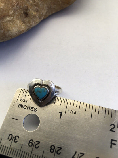 Navajo Heart Blue Turquoise Inlay Ring | Sterling Silver | Sz 5.5 | Authentic Native American Handmade | 01731