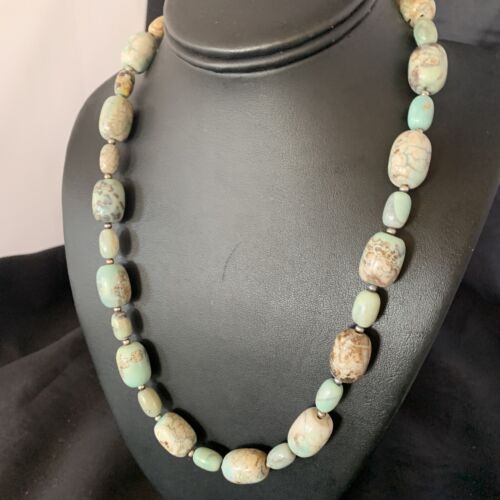 Navajo Blue Turquoise Bead Necklace | Sterling Silver | 20" | Authentic Native American Handmade | 12966