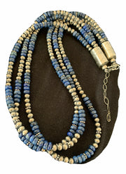 Navajo Pearls Denim Lapis Necklace | 3 Strand Sterling Silver | 21" | Authentic Native American Handmade | 929