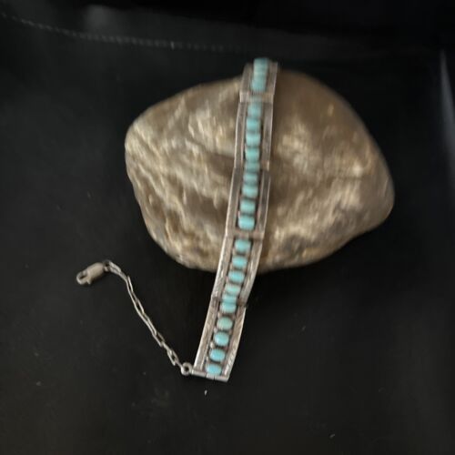 Native American Navajo Blue Turquoise Link Bracelet | Sterling Silver | 14650