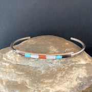 Navajo Multi-Color Bracelet | Sugilite Turquoise Coral | Sterling Silver | Authentic Native American Handmade | 13118