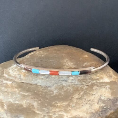 Navajo Multi-Color Bracelet | Sugilite Turquoise Coral | Sterling Silver | Authentic Native American Handmade | 13118