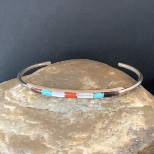 Navajo Multi-Color Bracelet | Sugilite Turquoise Coral | Sterling Silver | Authentic Native American Handmade | 13118
