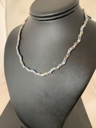 Southwestern Sterling Silver Necklace | Lapis & Opal Inlay Pendant | 16" | 01426