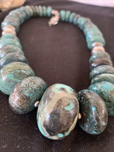 Navajo Pearls Sterling Silver Graduated Natural Blue Turquoise Necklace | Authentic Native American | 20" | 731