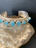 Navajo Kingman Turquoise Cuff Bracelet | Sterling Silver | Leaf Shape | 7 Stones | 12163
