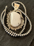 Men's White Buffalo Turquoise Pendant Necklace | Navajo Sterling Silver | 4124
