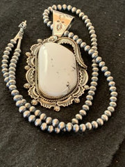 Men's White Buffalo Turquoise Pendant Necklace | Navajo Sterling Silver | 4124