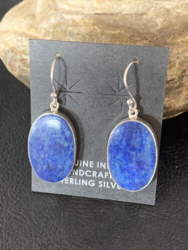 Native American Blue Lapis Lazuli Dangle Drop Earrings | Sterling Silver | 1" | 14091