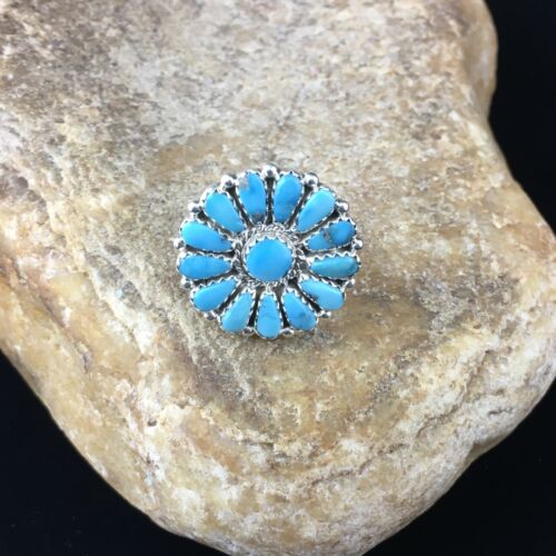 Navajo Blue Kingman Turquoise Cluster Ring | Authentic Native American Sterling Silver | Multi-Stone | Sz 7 | 10112