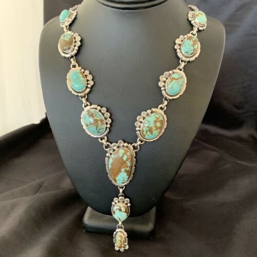 Navajo Blue Turquoise #8 Lariat Necklace | Sterling Silver | Native American Handmade | 10759