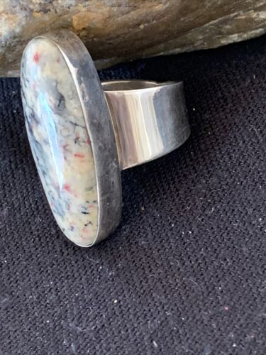 Navajo Men's White Black Cinnabrite Ring | Sterling Silver | Sz 7.5 | Authentic Native American Handmade | 1553