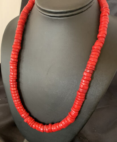Native American Navajo Red Coral Bead Necklace | Sterling Silver | Authentic Handmade | 20" | 11873