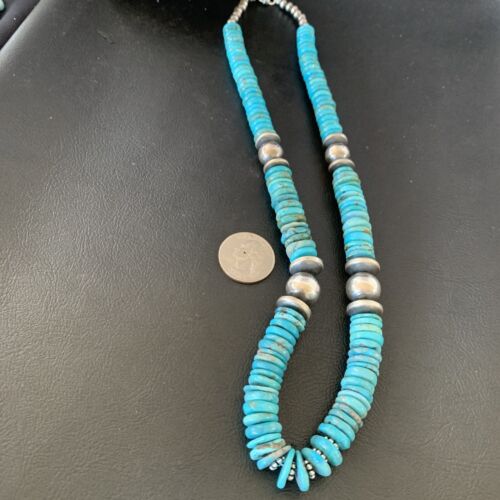 Navajo Sterling Silver Blue Turquoise Graduated Necklace | Authentic Native American | 22" | 13398