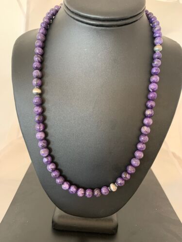Navajo Purple | Sugilite Bead | Necklace | Sterling Silver | Authentic Native American Handmade | 21" | 4572