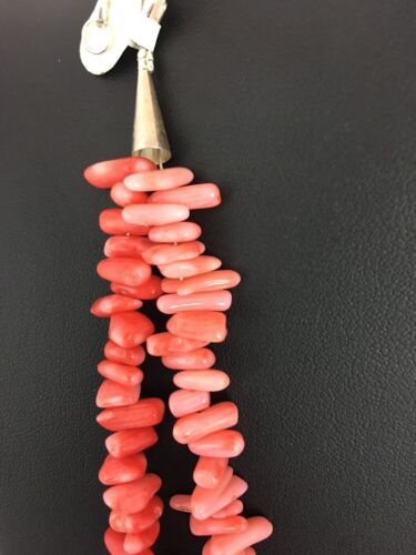 Navajo Native American Coral 2-Strand Bamboo Necklace | Sterling Silver | Southwestern 3253 - Masha USA