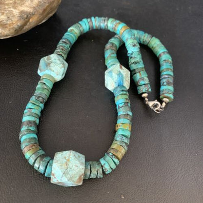 Navajo Turquoise Heishi Spiderweb Necklace | Sterling Silver | 20" | Authentic Native American Handmade | 13894