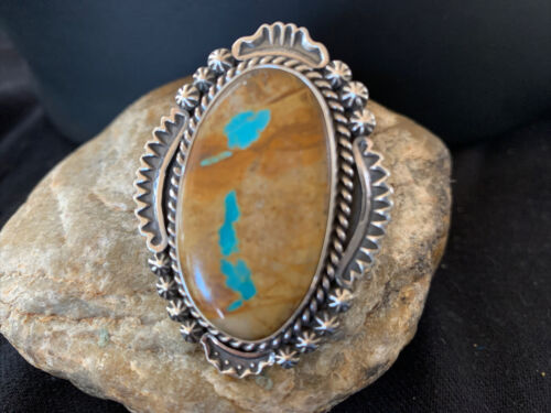 Navajo Blue Boulder Turquoise Ring | Sterling Silver | Sz 7 | Authentic Native American Handmade | 748