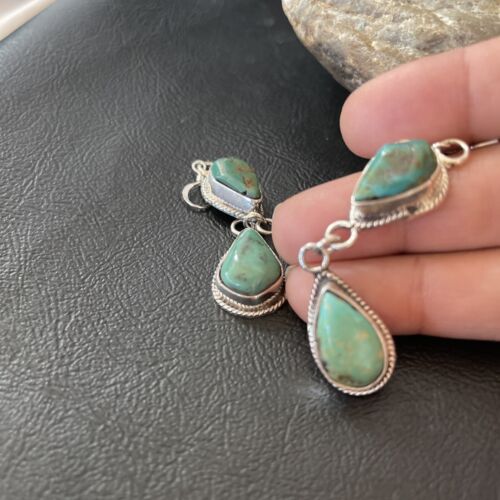 Navajo Royston Turquoise Dangle Earrings | Green Handmade | Sterling Silver | Authentic Native American | 1588