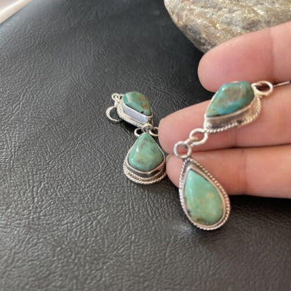 Navajo Royston Turquoise Dangle Earrings | Green Handmade | Sterling Silver | Authentic Native American | 1588