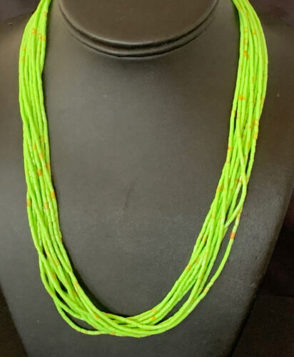 Southwestern Green Gaspeite Heishi Necklace | 10 Strand | Sterling Silver | 20" | 2238