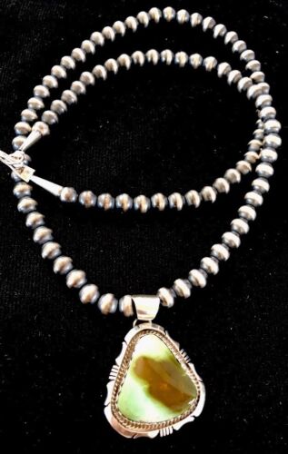 Navajo Green Royston Turquoise Pendant | Sterling Silver | Native American Handmade | 13277