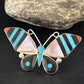 Zuni Butterfly Inlay Ring | Coral Turquoise Onyx Mother of Pearl | Sz 7 | Sterling Silver | 14437