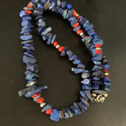 Men's Navajo | Lapis Lazuli Spiny Strand Necklace | Sterling Silver | 18" | Authentic Native American Handmade | 13572